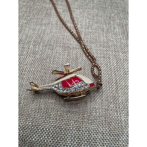 NWT BETSEY JOHNSON RHINESTONE HELICOPTER CHOPPER NECKLACE 3D & Propeller Spins - Picture 10 of 14